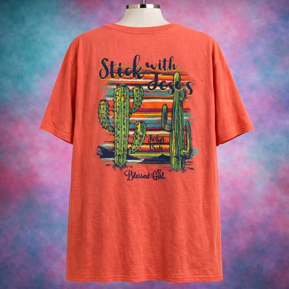 Blessed Girl Stick With Jesus John 15:4 Cactus Shirt Christian Religion 3X
